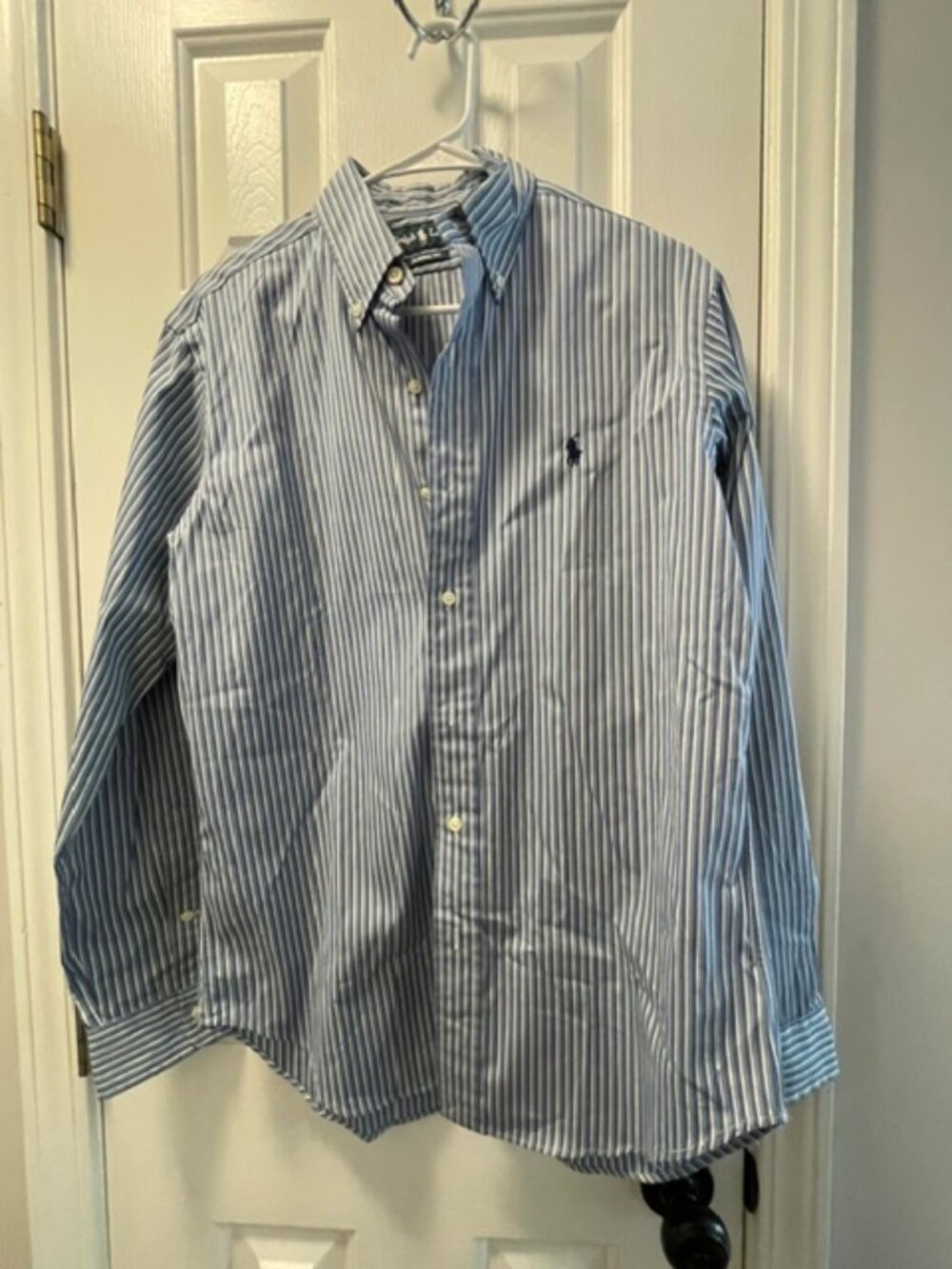 Ralph Lauren Men's Striped Long Sleeve Classic Fit Shirt, Blue White, Small Size